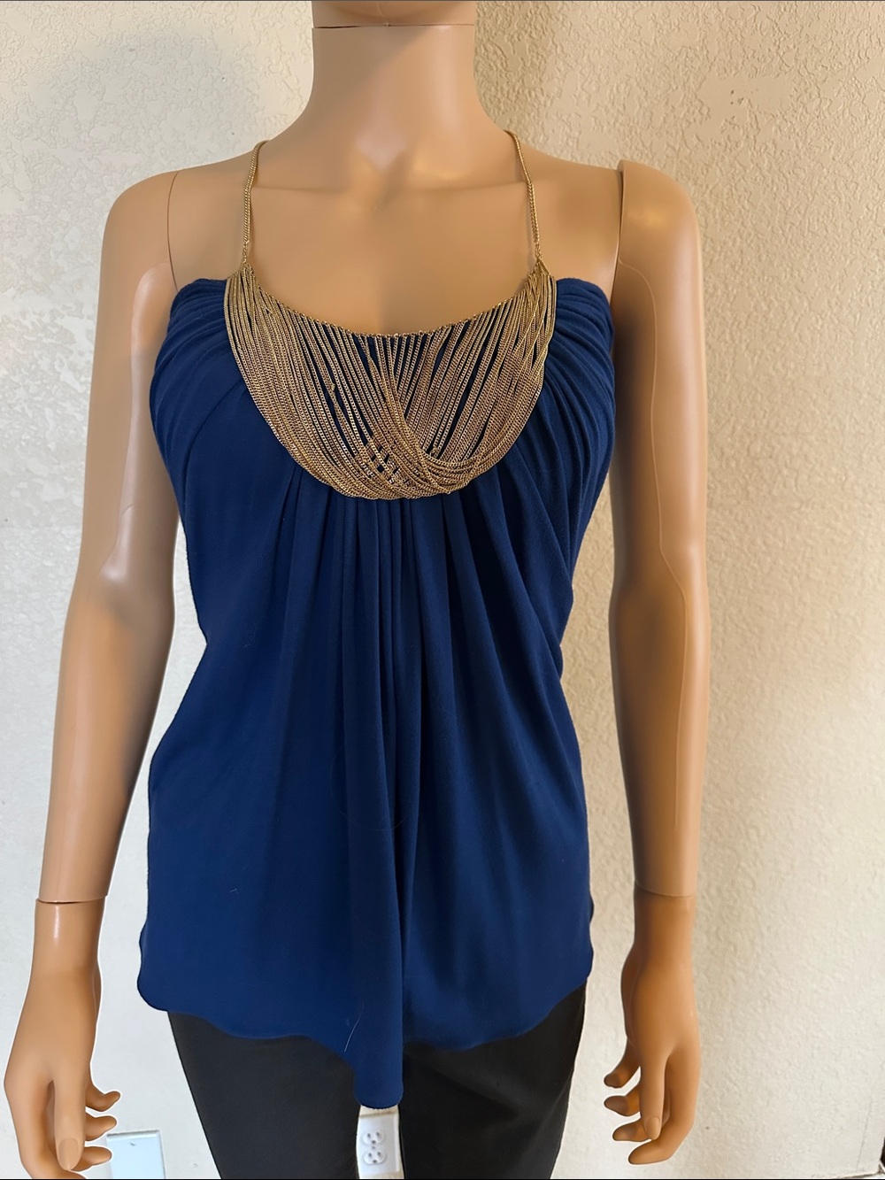 Sky Royal Blue Draped Chain-Front Camisole
